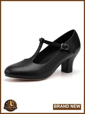 2.5" T-Strap Character Dance Shoes Faux Leather Block Heel